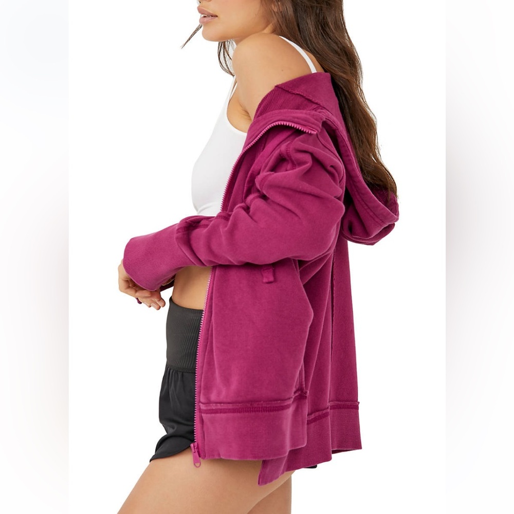 Free People Only One Zip Up Hoodie Magenta - Picture 5 of 7